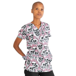 pink bow skull fashion scrub top