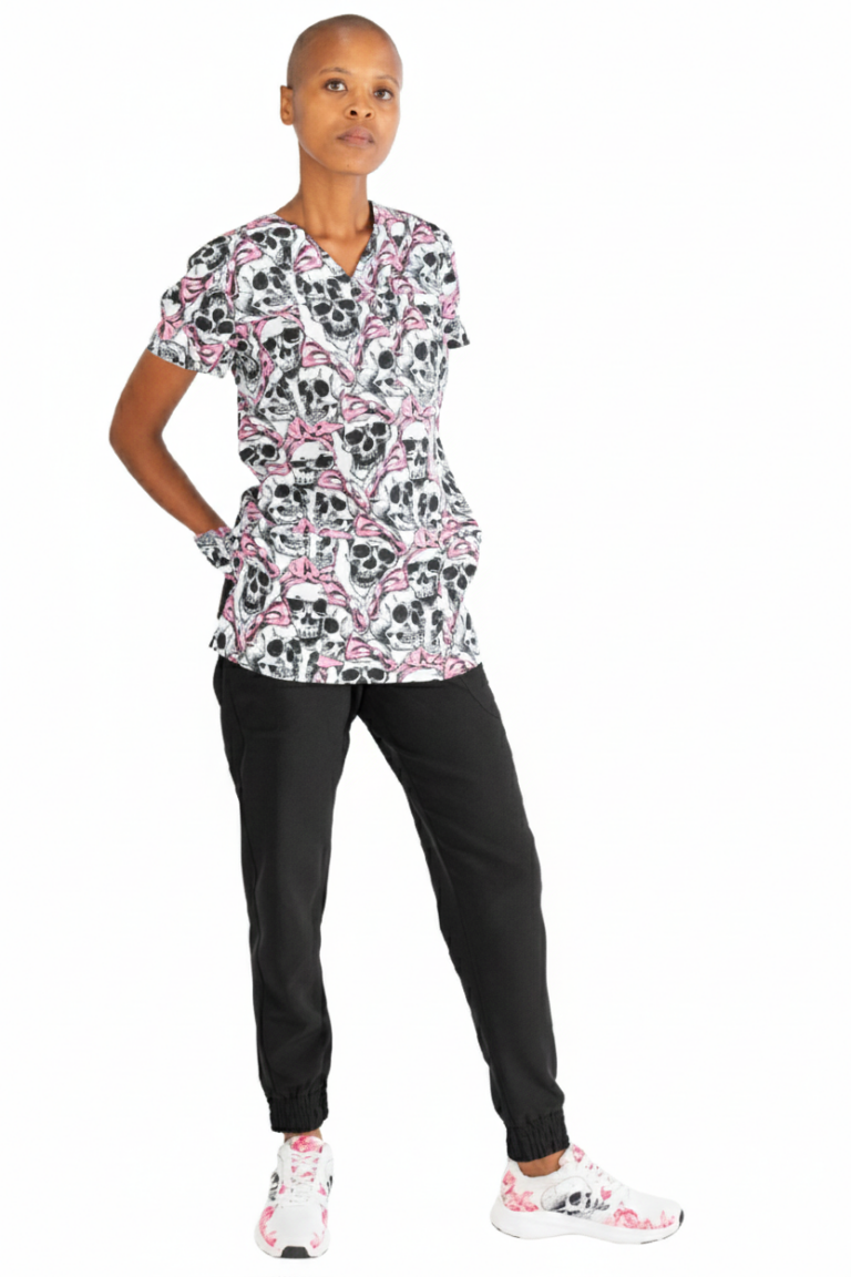 Pink Bow Skull Scrub Top