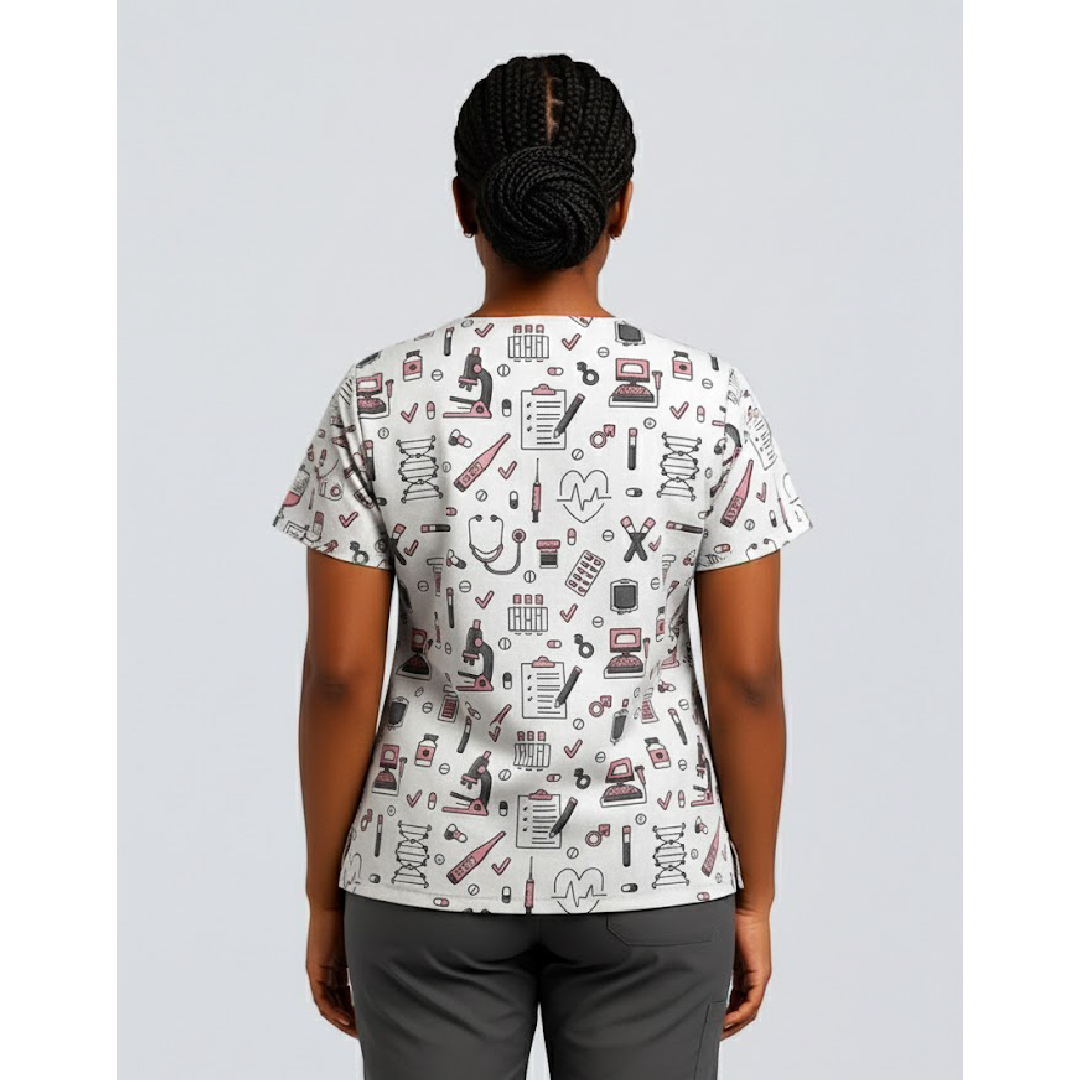 women’s v neck medical print scrub top women’s v neck medical print scrub top