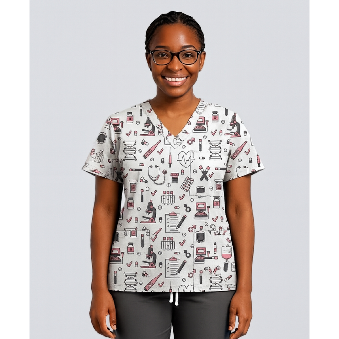 women’s v neck medical print scrub top women’s v neck medical print scrub top