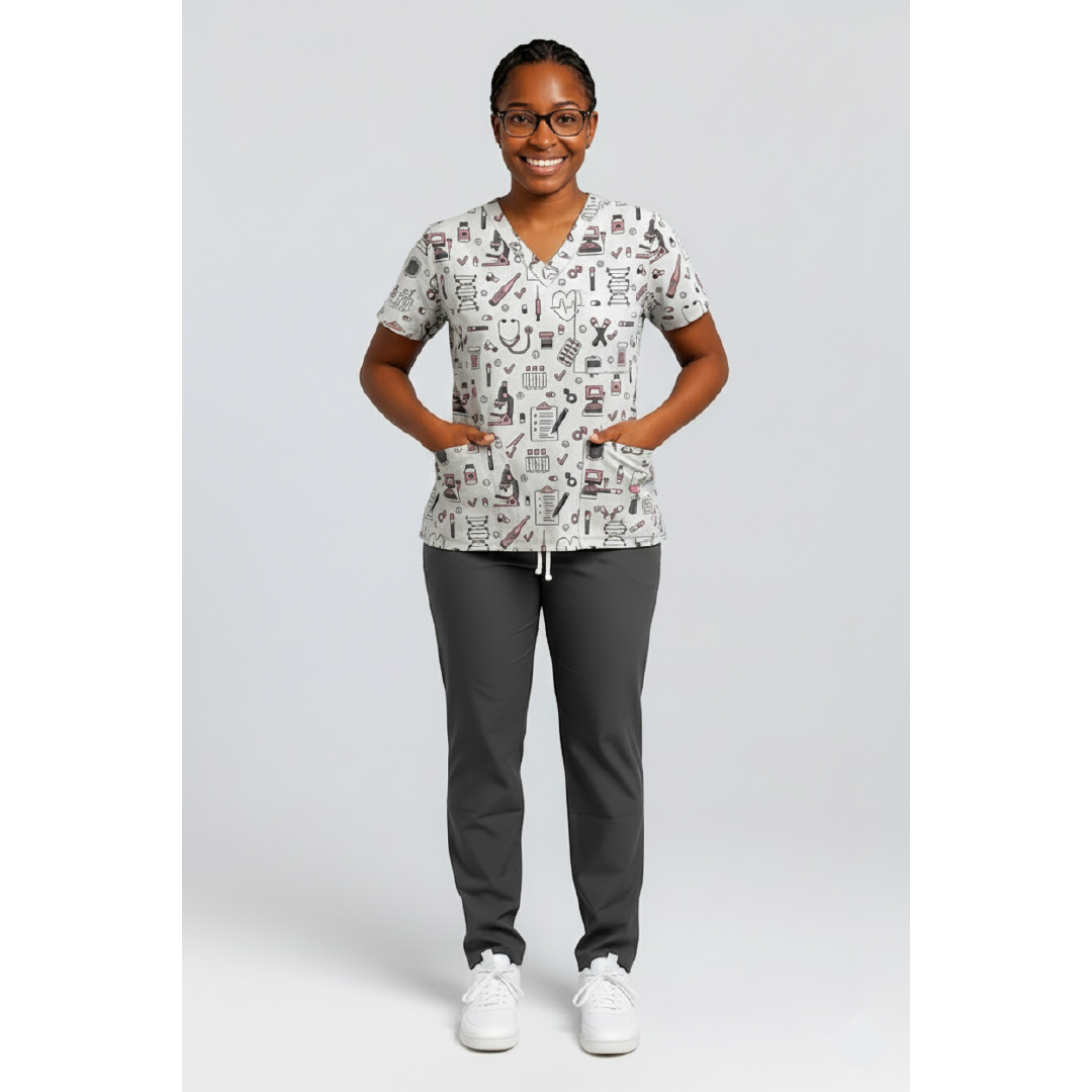 women’s v neck medical print scrub top women’s v neck medical print scrub top