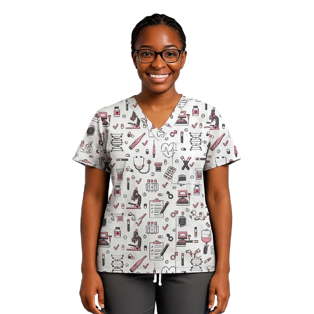 women’s v neck medical print scrub top women’s v neck medical print scrub top